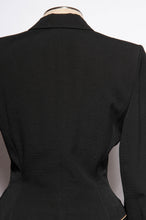 LILLI ANN DOCUMENTED 1953 BLACK RIPPLE WOOL "NEW LOOK" SKIRT SUIT