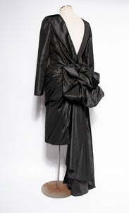 VICTOR COSTA FOR BERGDORF GOODMAN 1990S BLACK COCKTAIL DRESS WITH TRAIN