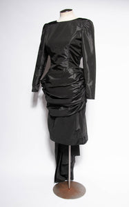 VICTOR COSTA FOR BERGDORF GOODMAN 1990S BLACK COCKTAIL DRESS WITH TRAIN
