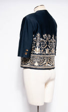 BYBLOS VINTAGE NAVY COTTON CROPPED JACKET WITH GOLD AND SILVER EMBROIDERY