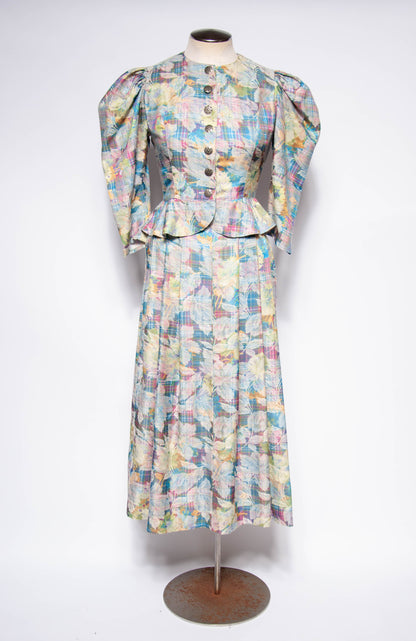 EGER VINTAGE 1980S MULTICOLOR FLORAL DRESS SUIT SET