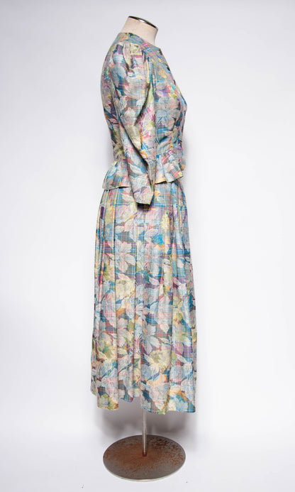 EGER VINTAGE 1980S MULTICOLOR FLORAL DRESS SUIT SET