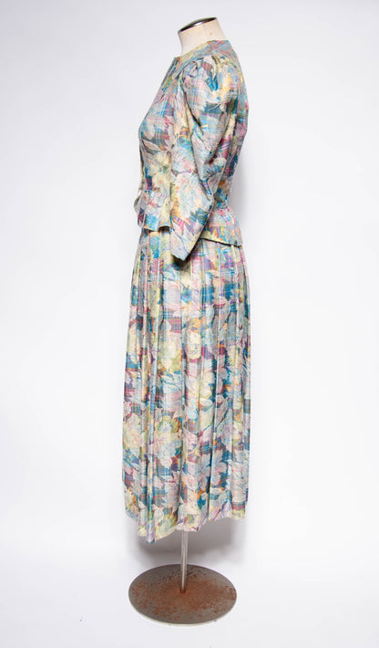 EGER VINTAGE 1980S MULTICOLOR FLORAL DRESS SUIT SET