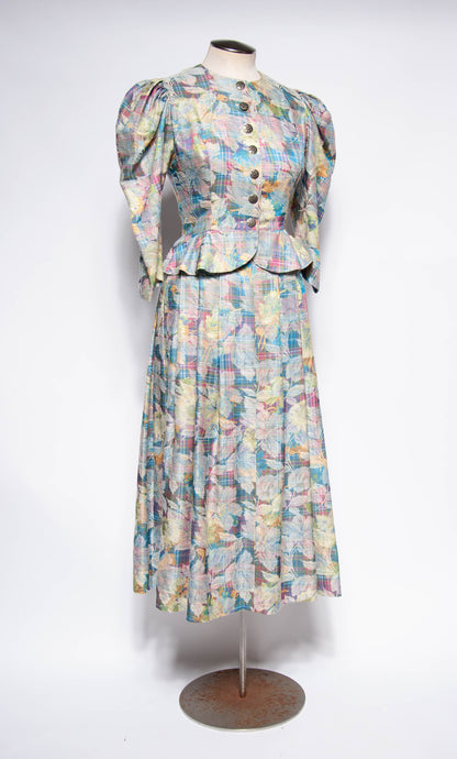 EGER VINTAGE 1980S MULTICOLOR FLORAL DRESS SUIT SET