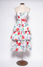 VINTAGE 1990S WHITE COTTON AND FLORAL PRINTED CORSET DRESS