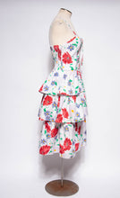 VINTAGE 1990S WHITE COTTON AND FLORAL PRINTED CORSET DRESS