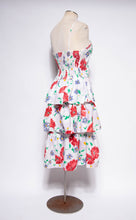 VINTAGE 1990S WHITE COTTON AND FLORAL PRINTED CORSET DRESS