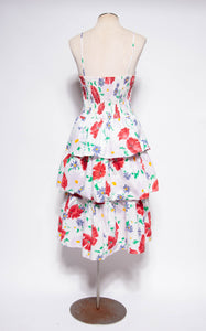 VINTAGE 1990S WHITE COTTON AND FLORAL PRINTED CORSET DRESS