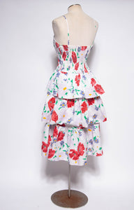 VINTAGE 1990S WHITE COTTON AND FLORAL PRINTED CORSET DRESS