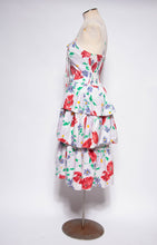 VINTAGE 1990S WHITE COTTON AND FLORAL PRINTED CORSET DRESS