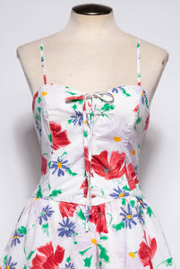 VINTAGE 1990S WHITE COTTON AND FLORAL PRINTED CORSET DRESS