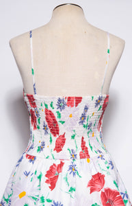 VINTAGE 1990S WHITE COTTON AND FLORAL PRINTED CORSET DRESS