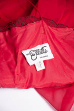 MISS ELLIETTE 1970S VINTAGE CRANBERRY CHIFFON EMBROIDERED GOWN