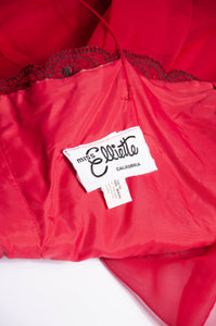 MISS ELLIETTE 1970S VINTAGE CRANBERRY CHIFFON EMBROIDERED GOWN