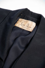 LILLI ANN DOCUMENTED 1953 BLACK RIPPLE WOOL "NEW LOOK" SKIRT SUIT